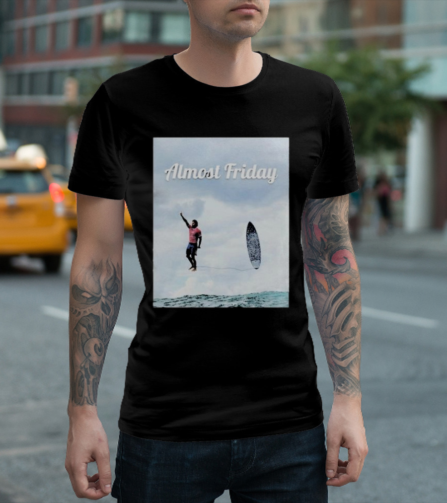 Almost Friday Surfer In The Sky With Ocean Waves T-Shirt
