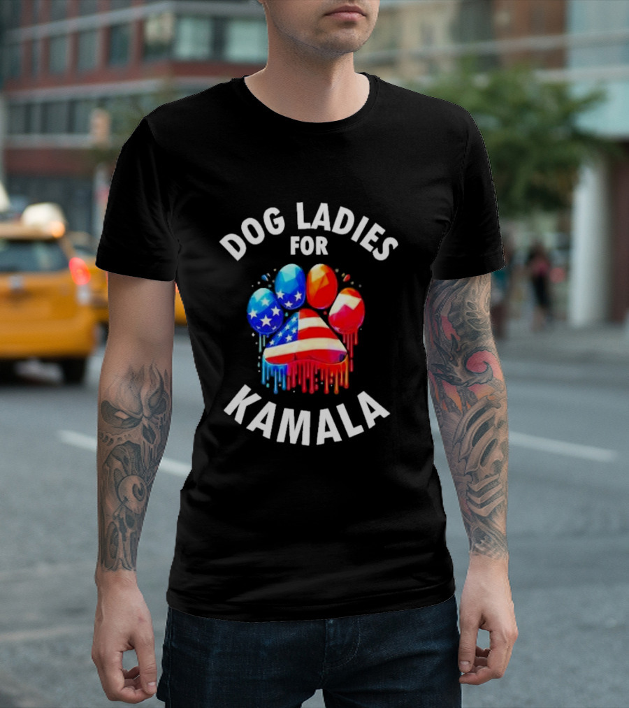 Dog Ladies For Kamala Paw Print USA Flag T-Shirt