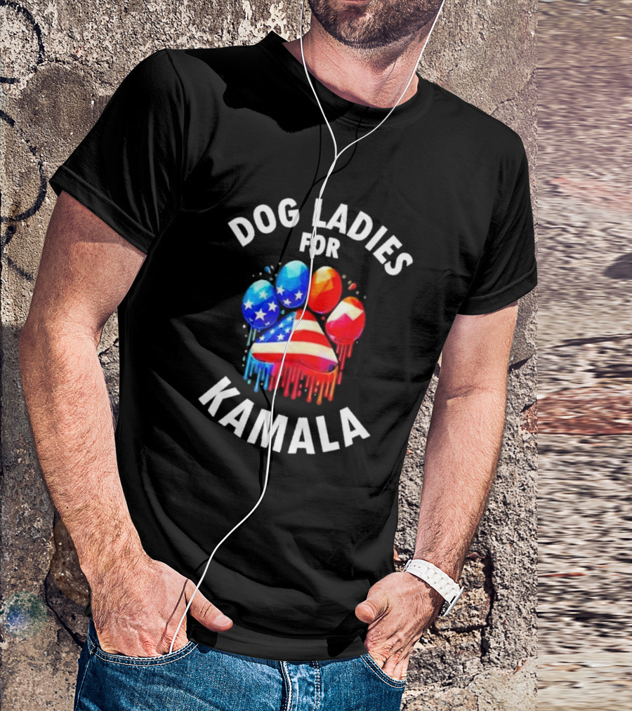 Dog Ladies For Kamala Paw Print USA Flag T-Shirt