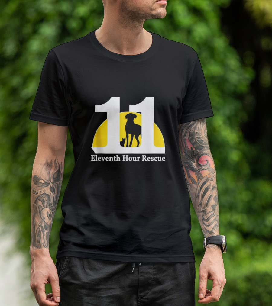 Eleventh Hour Rescue 11 Dog And Cat Silhouette In Yellow Circle T-Shirt