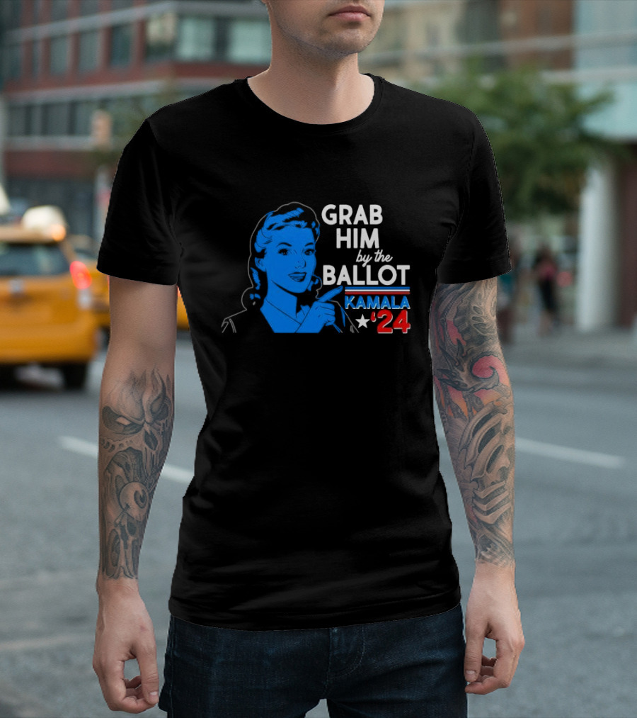 Grab Him By The Ballot Kamala Harris 2024 Retro Vintage Vote Democratic T-Shirt