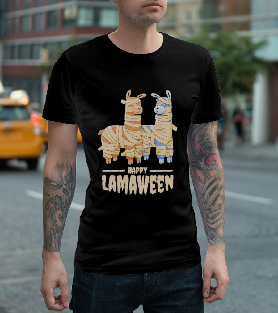 Happy Lamaween Funny Llama Halloween Mummies T-Shirt