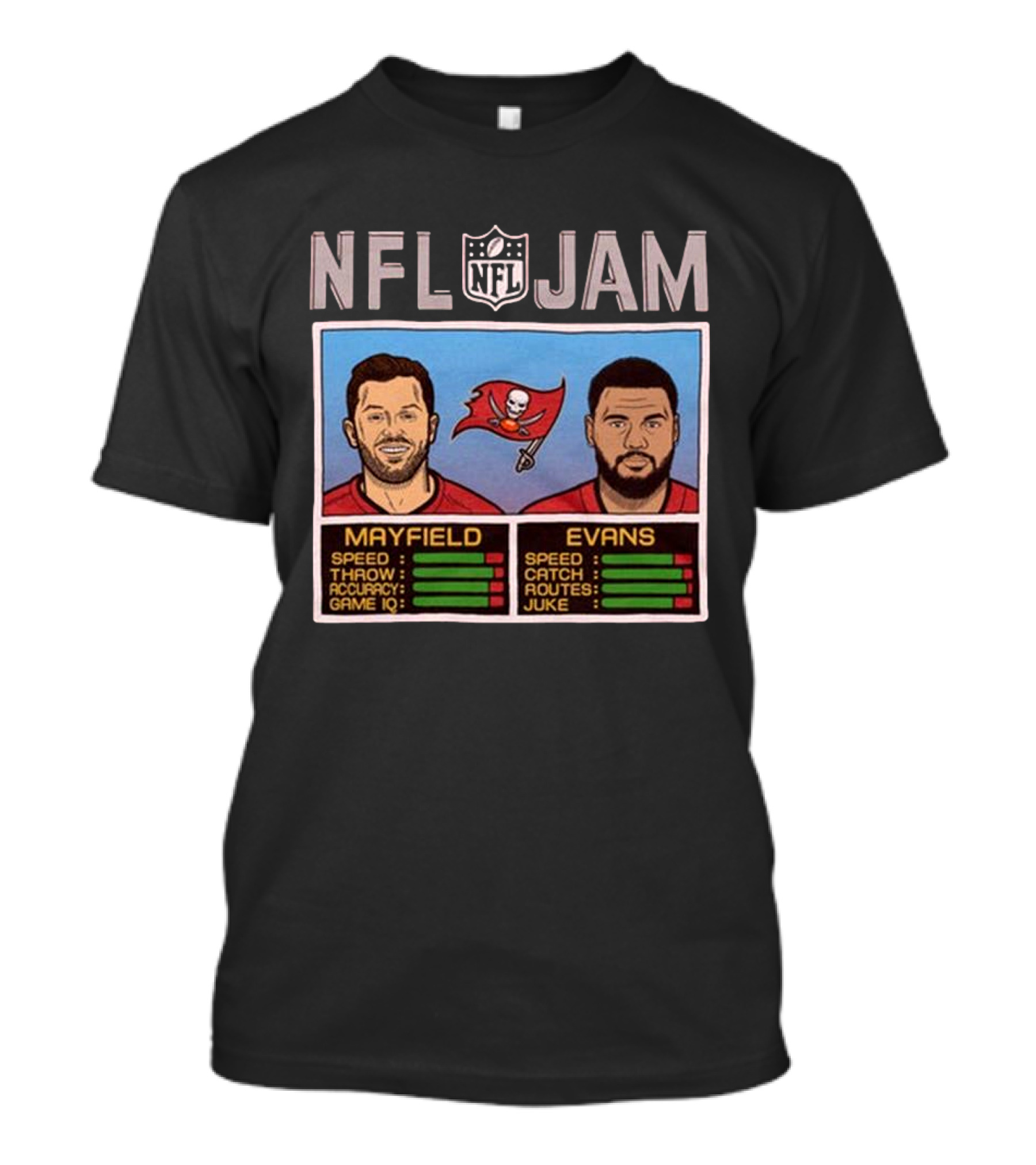 NFL Jam Buccaneers Mayfield Evans Speed Throw Catch Stats T-Shirt