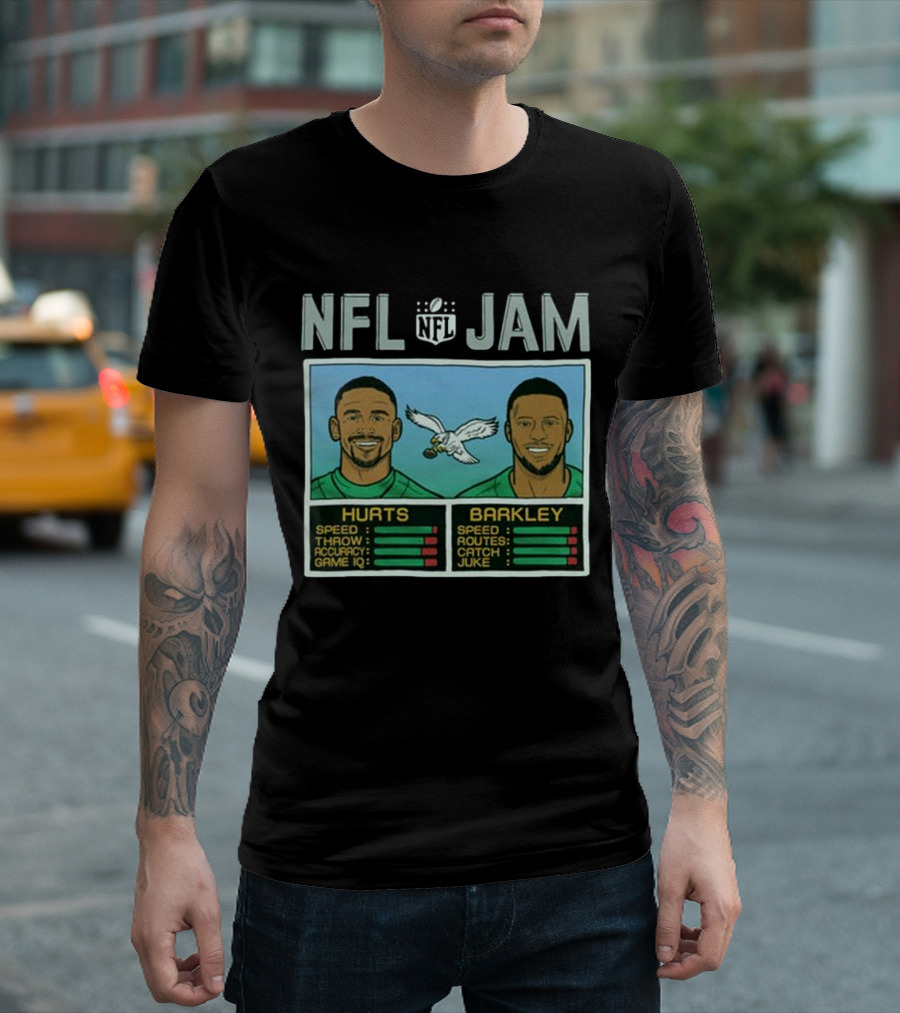 NFL Jam Eagles Hurts Barkley Speed Throw Accuracy Game IQ Routes Catch Juke T-Shirt