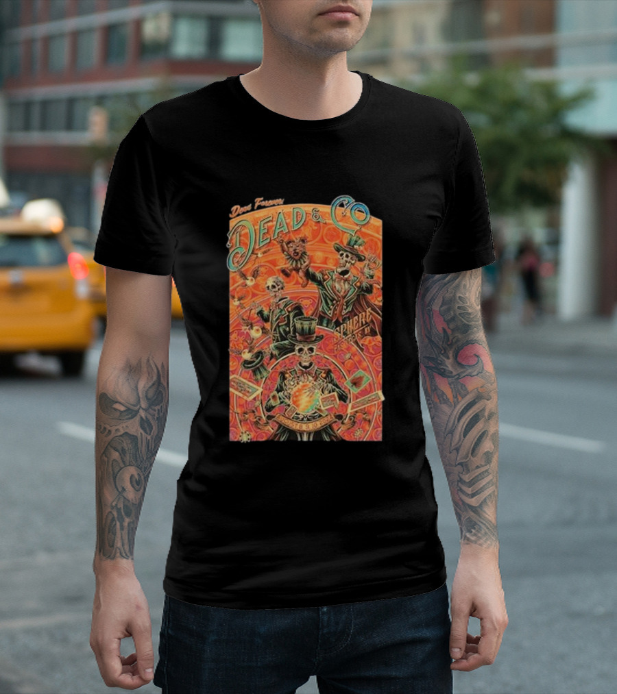 Dead and Company Sphere Las Vegas Aug 8-10 2024 Skeletons with Hats Playing Instruments T-Shirt