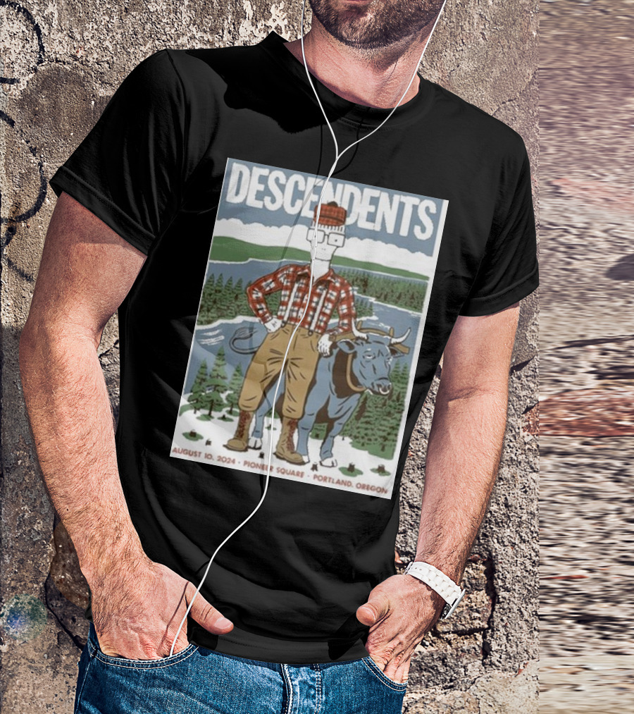 Descendents Pioneer Square Portland Oregon August 10 2024 Tour Poster Lumberjack Character And Ox T-Shirt