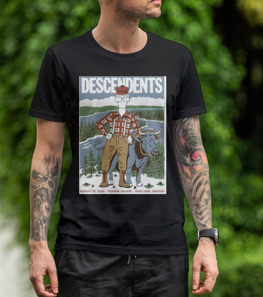 Descendents Pioneer Square Portland Oregon August 10 2024 Tour Poster Lumberjack Character And Ox T-Shirt