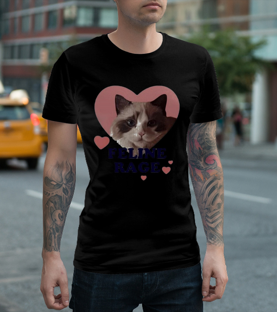 Feline Rage Cat Heart Face T-Shirt