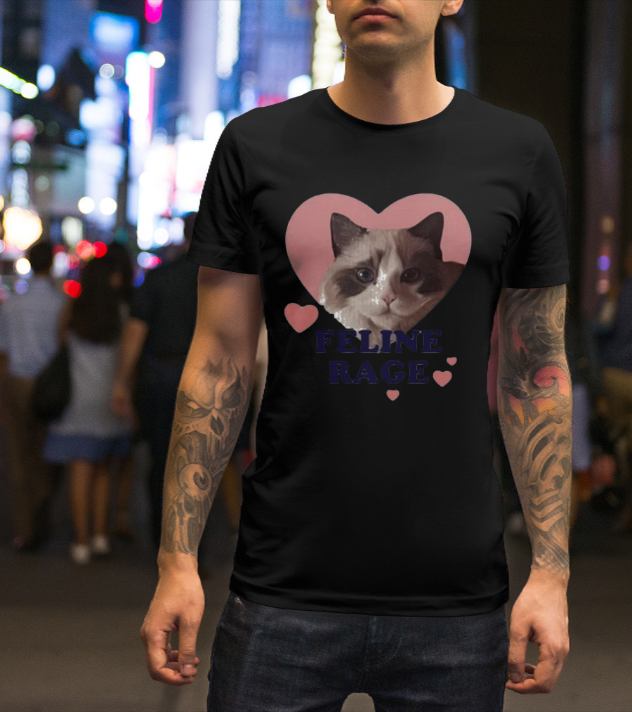 Feline Rage Cat Heart Face T-Shirt