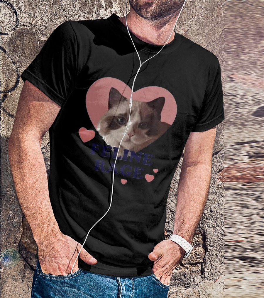 Feline Rage Cat Heart Face T-Shirt