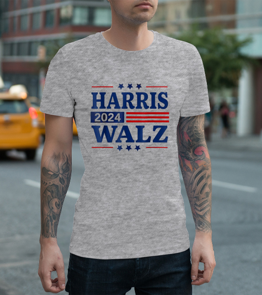 Harris Walz 2024 Election Kamala Harris Tim Walz Red Blue Stars Stripes T-Shirt
