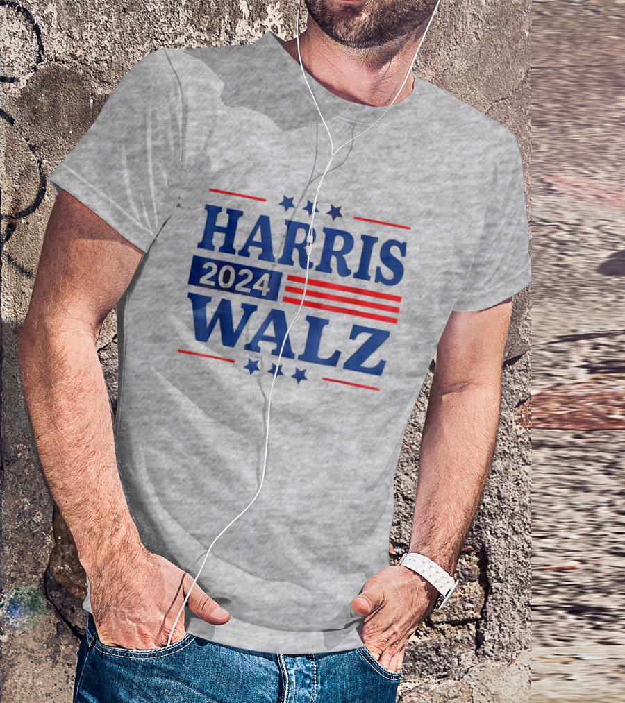 Harris Walz 2024 Election Kamala Harris Tim Walz Red Blue Stars Stripes T-Shirt
