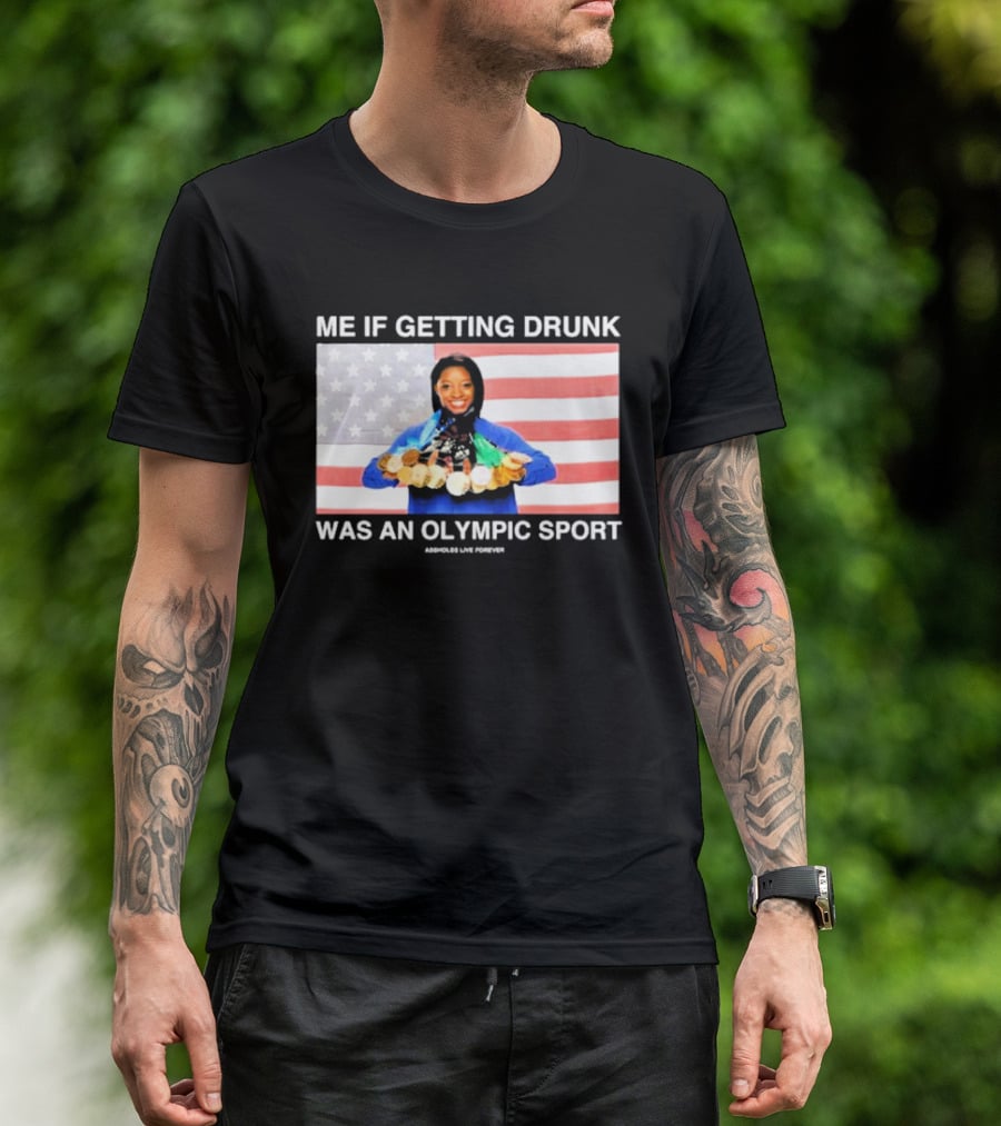 Me If Getting Drunk Was An Olympic Sport Medals American Flag Aesthetics T-Shirt