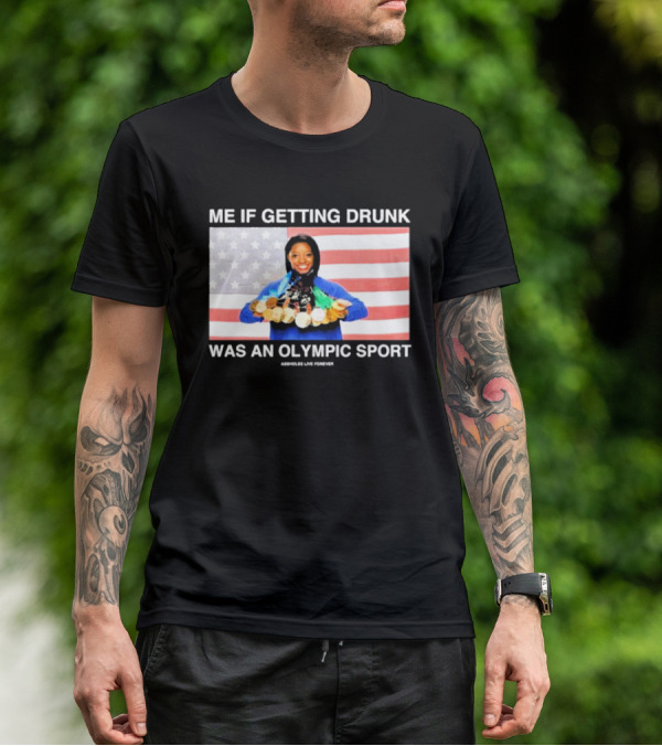 Me If Getting Drunk Was An Olympic Sport Medals American Flag Aesthetics T-Shirt