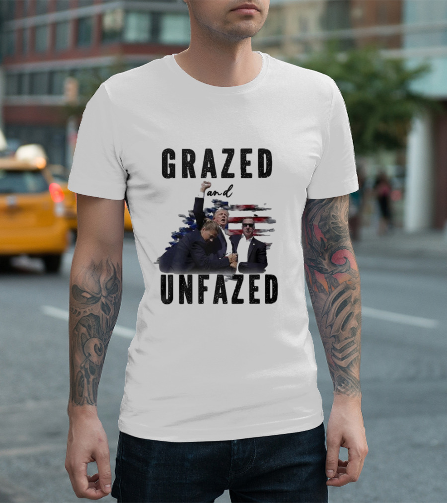Grazed and Unfazed Trump 2024 American Flag T-Shirt