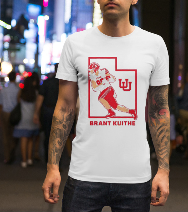 Utah Football Brant Kuithe 80 Red Uniform State Outline UU T-Shirt