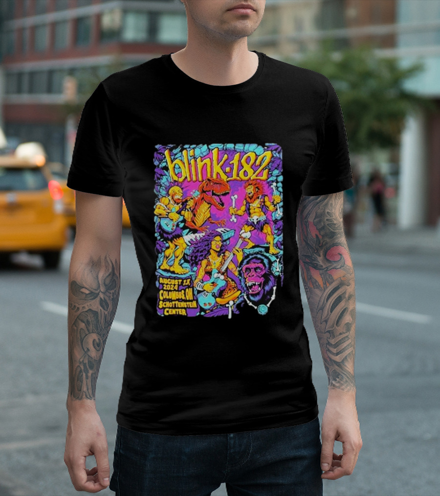 Blink 182 August 13 2024 Columbus OH Schottenstein Center Dinosaur Lion Gorilla Concert T-Shirt