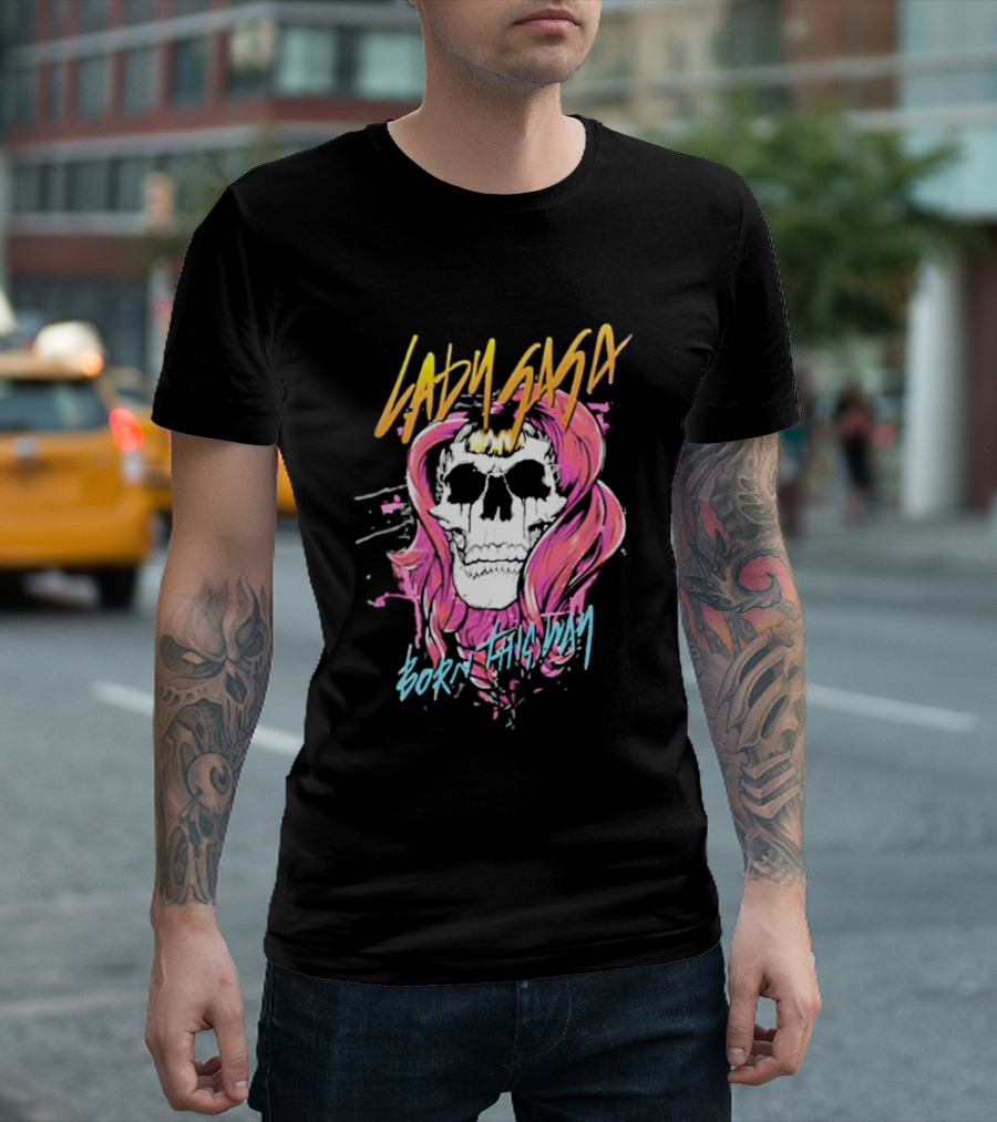 Lady Gaga Born This Way Skull Pink Hair T-Shirt