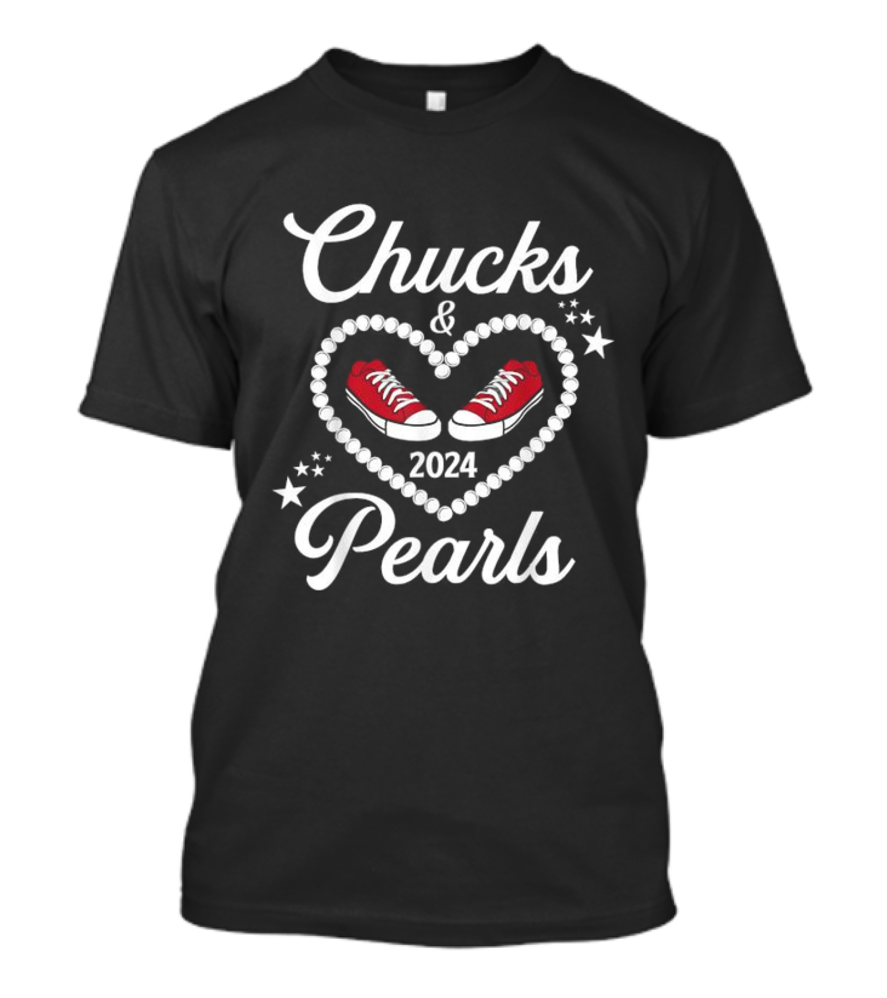 Chucks And Pearls 2024 Heart Stars Red Sneakers Cute Women Girls T-Shirt