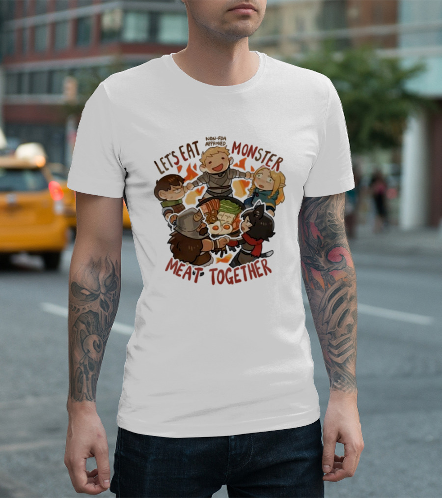 Let’s Eat Monster Meat Together Non-FDA Approved Dungeon Meshi Characters Enjoying Feast T-Shirt