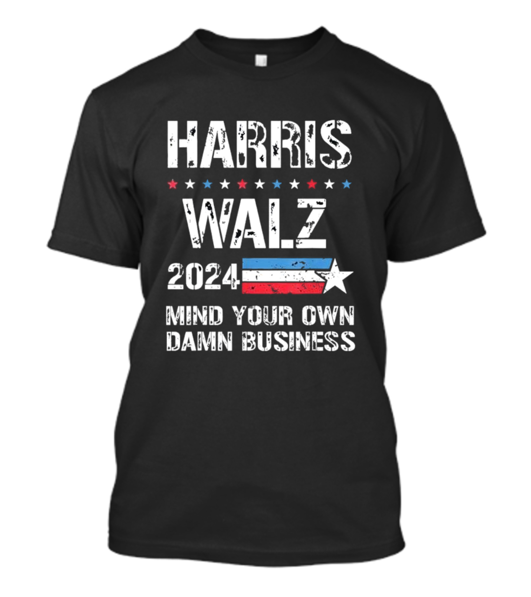 Harris Walz 2024 Mind Your Own Damn Business Stars Stripes Motif T-Shirt