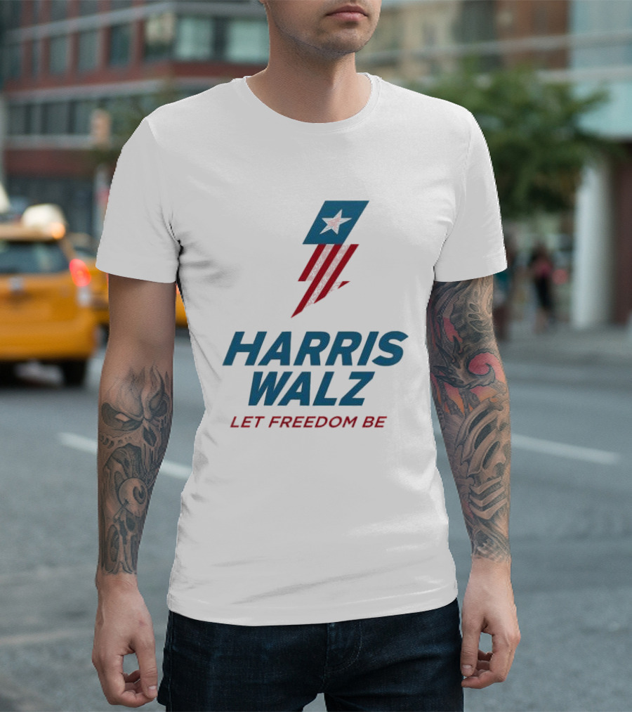 Harris Walz Let Freedom Be Star and Stripes Lightning Flag T-Shirt