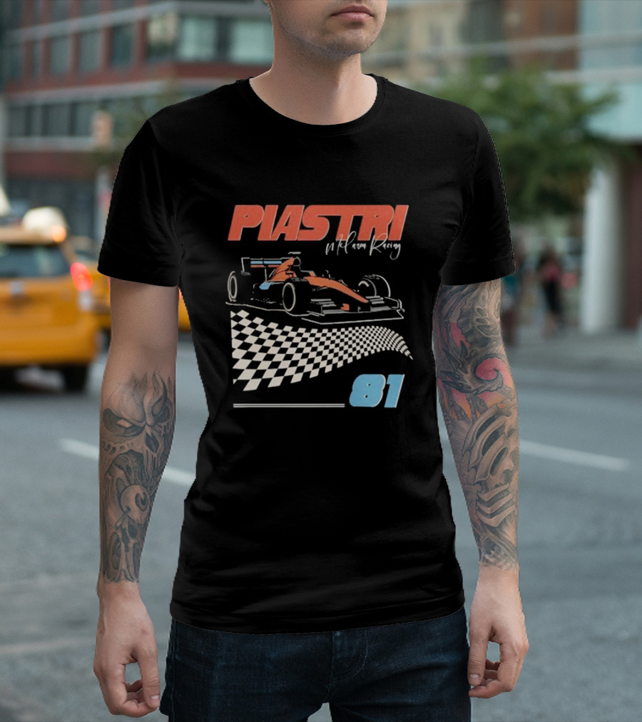 Piastri McLaren Racing Retro 81 Racing Car Checkerboard T-Shirt