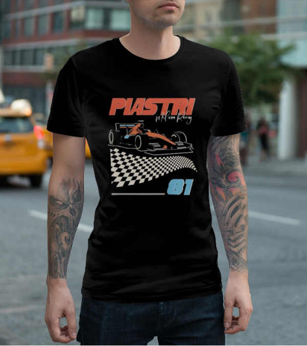 Piastri McLaren Racing Retro 81 Racing Car Checkerboard T-Shirt