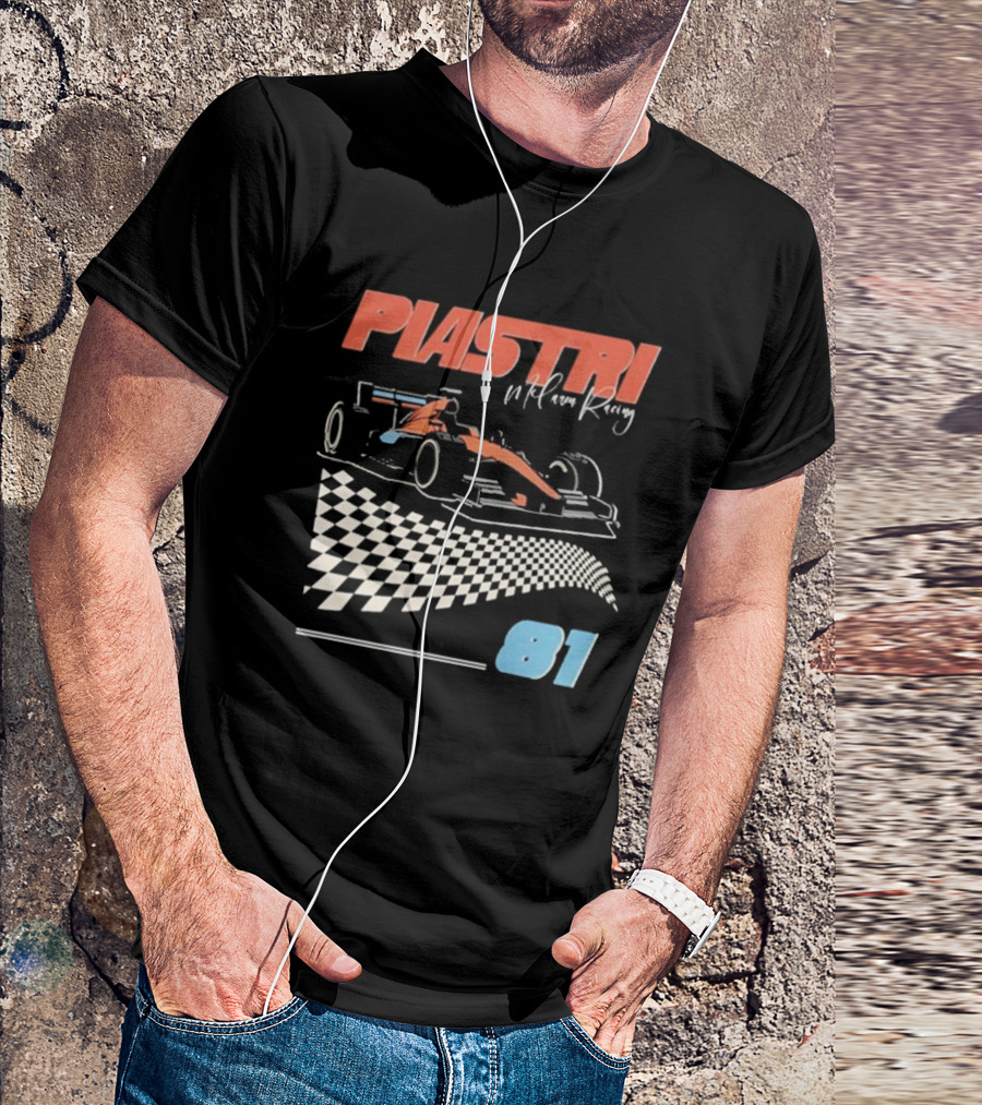 Piastri McLaren Racing Retro 81 Racing Car Checkerboard T-Shirt