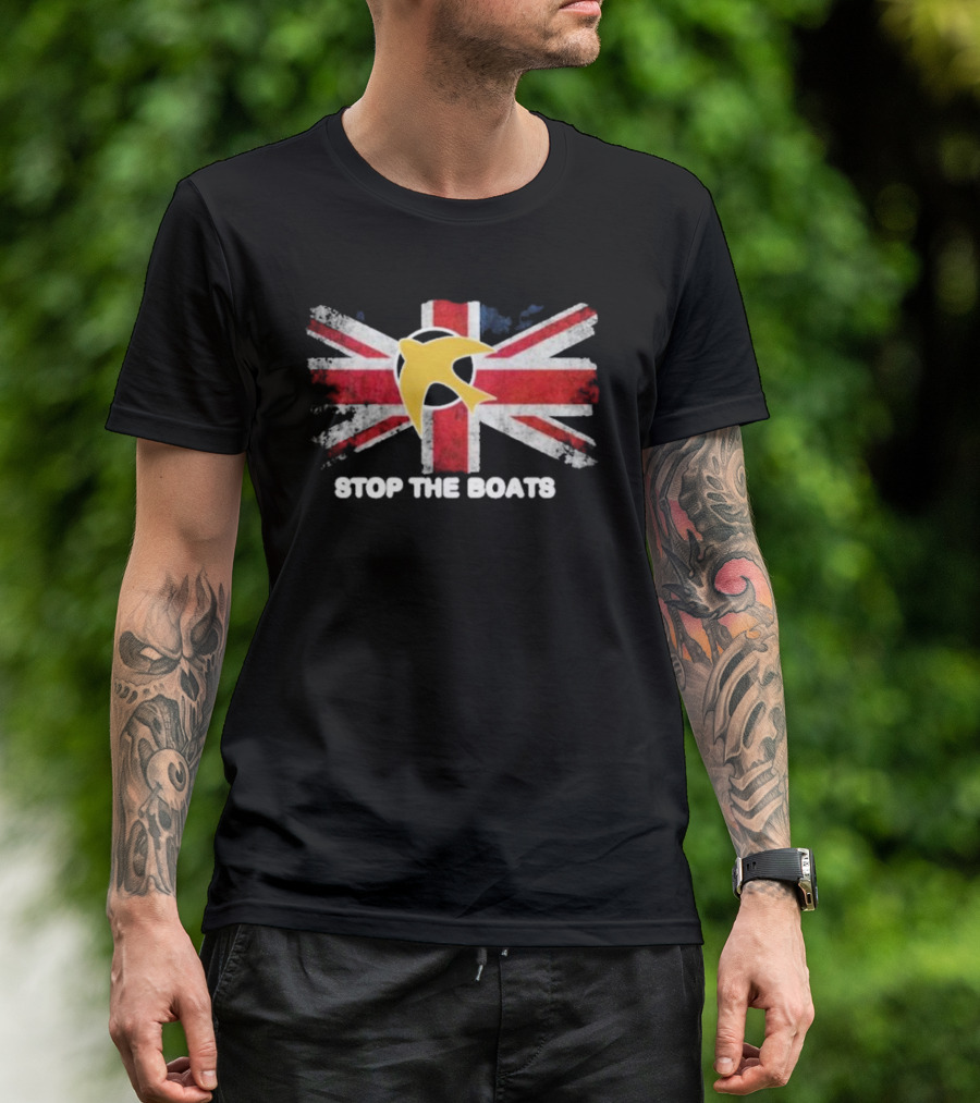 Stop The Boats Ash Smith Union Jack Bird T-Shirt