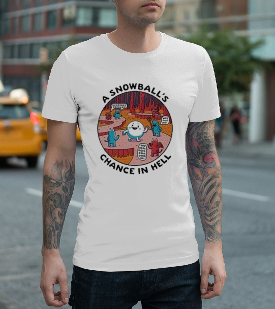A Snowball’s Chance In Hell Blue And Red Demon Cartoon Scene T-Shirt
