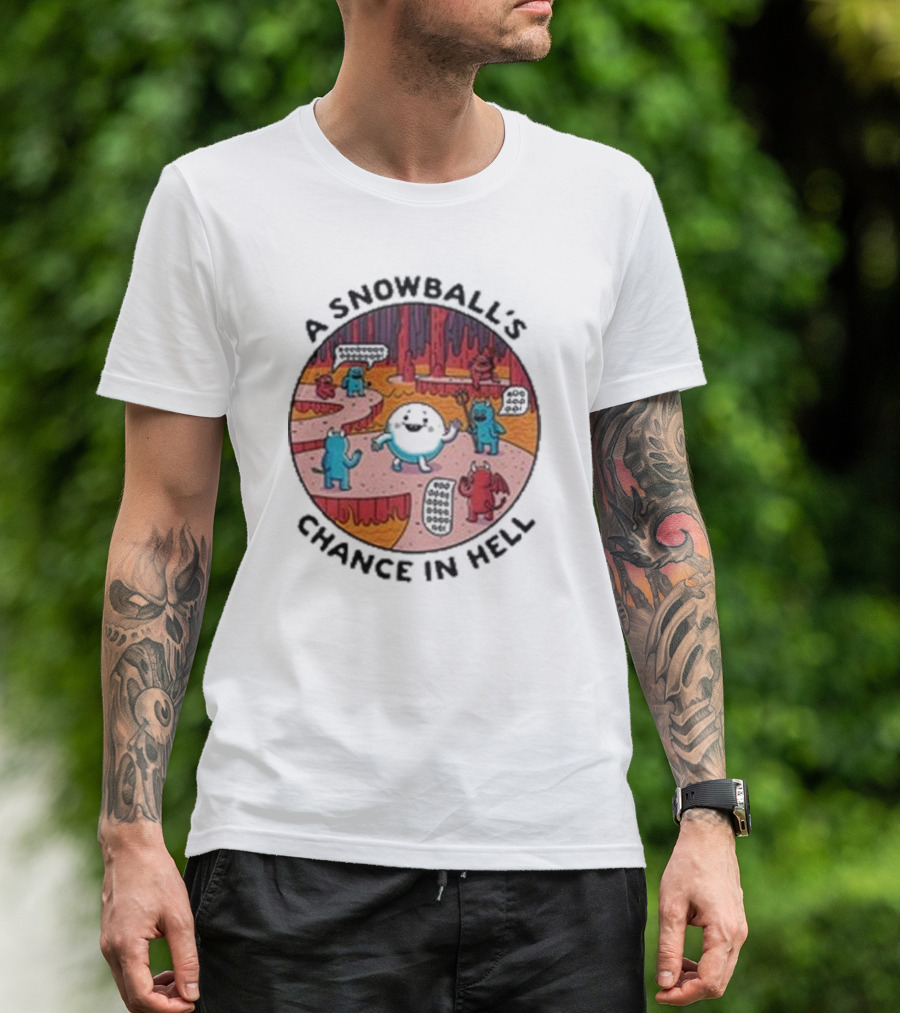 A Snowball’s Chance In Hell Blue And Red Demon Cartoon Scene T-Shirt