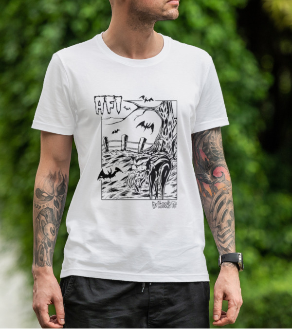 AFI All Hallows Black Cat And Bats In Spooky Landscape T-Shirt