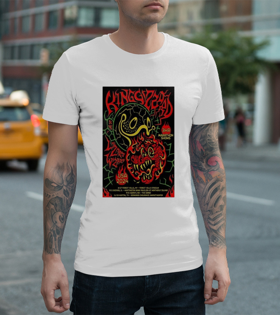 King Gizzard and the Lizard Wizard USA 2024 3HR Marathon Shows Forest Hills Stadium Huntington Bank Pavilion Germania Insurance Amphitheater T-Shirt