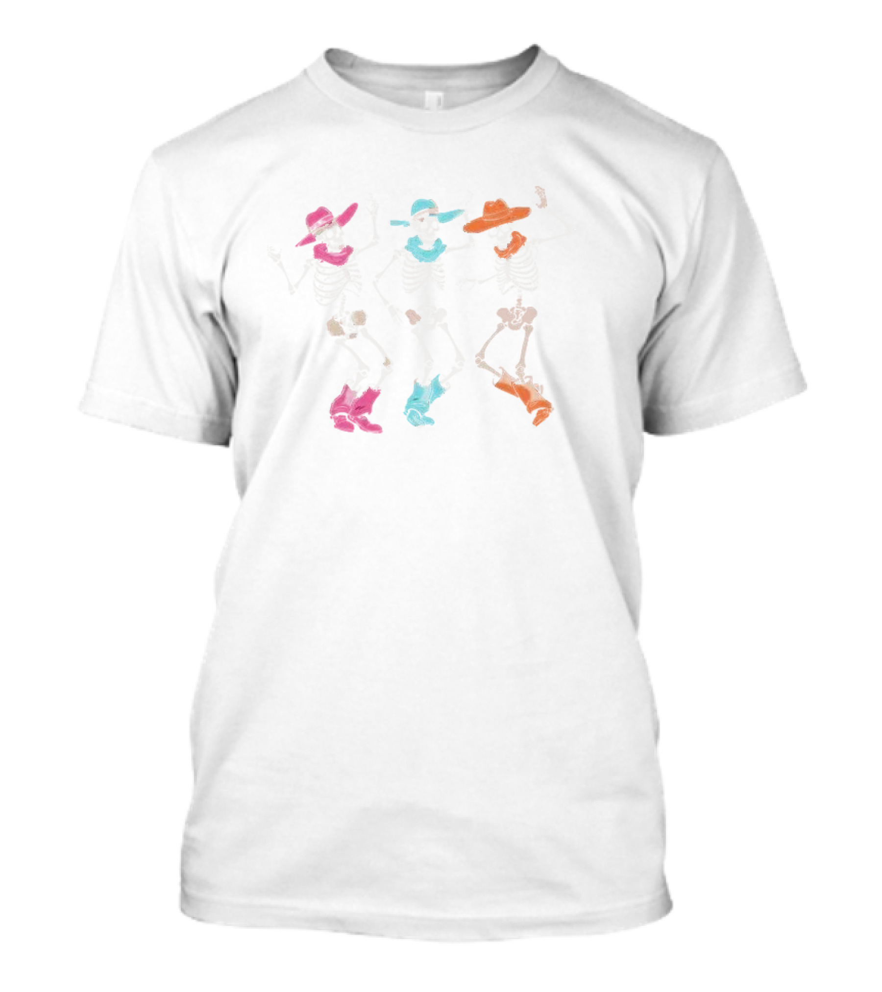 Cowboy Dancing Skeletons Halloween 2024 Retro Colorful T-Shirt