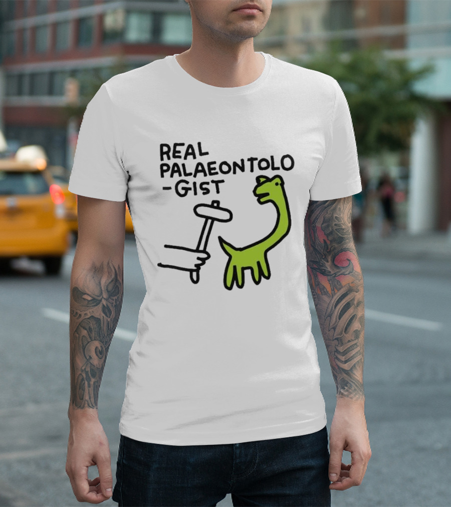 Real Palaeontologist Dinosaur Hammer Green Hand Drawing T-Shirt