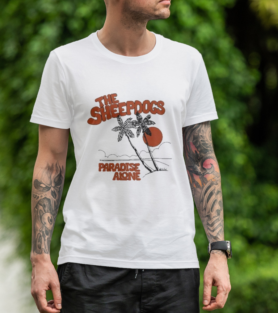 The Sheepdogs Paradise Alone Yellow Sunset Tropical Palms T-Shirt