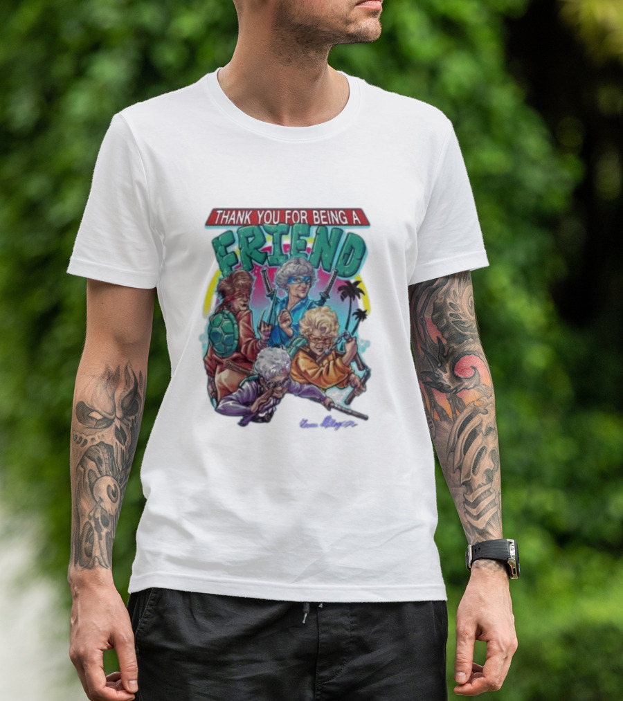 Thank You For Being A Friend Ninja Parody Music Vintage Style Characters T-Shirt
