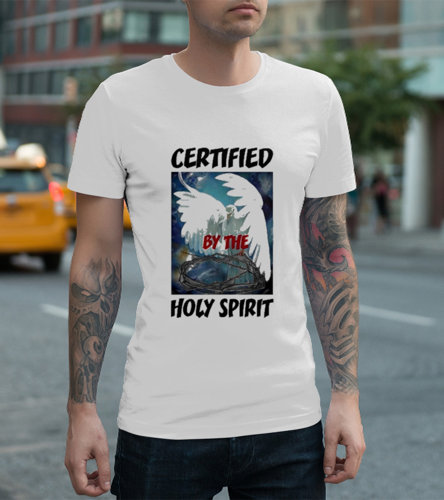 Certified By The Holy Spirit Angel Wings Cross Clouds T-Shirt