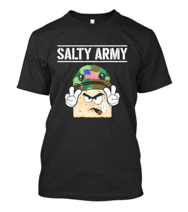 Salty Army Cracker With Camouflage Helmet Smoking Cigarette T-Shirt