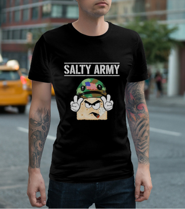Salty Army Cracker With Camouflage Helmet Smoking Cigarette T-Shirt