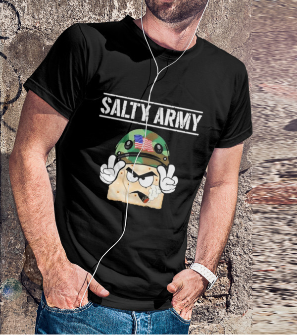 Salty Army Cracker With Camouflage Helmet Smoking Cigarette T-Shirt