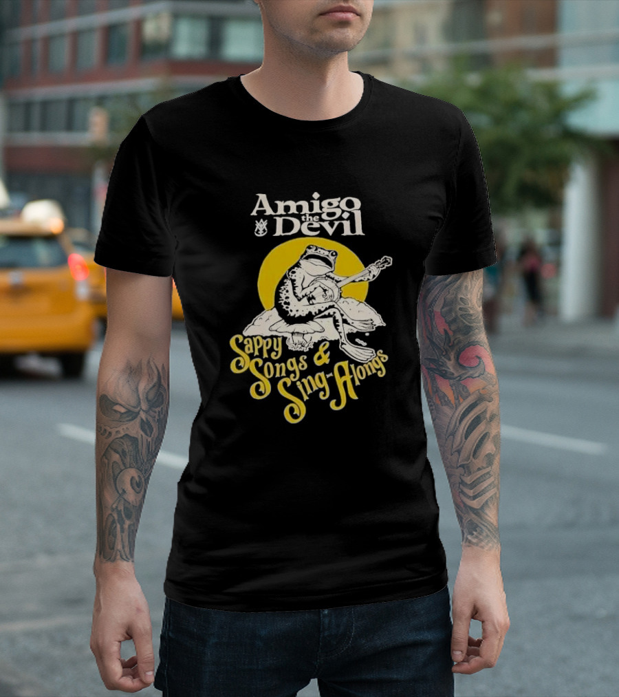Amigo The Devil Sappy Songs And Sing Alongs Frog Playing Guitar T-Shirt