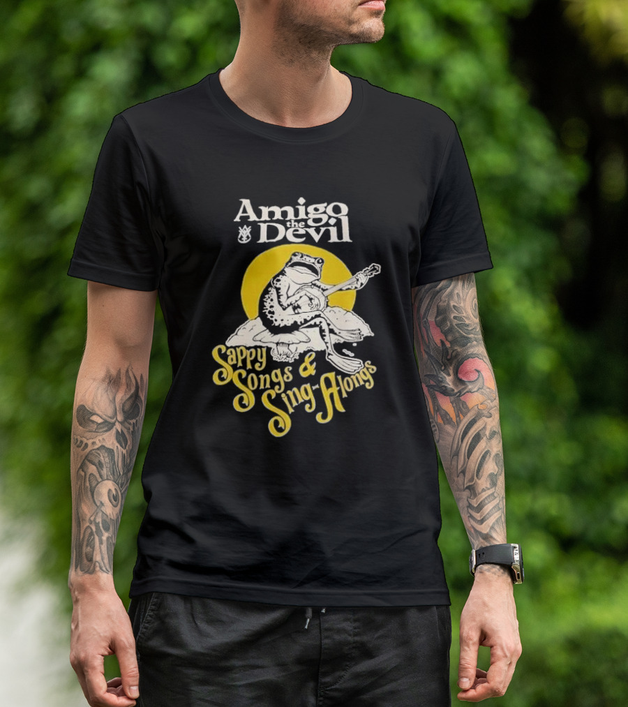 Amigo The Devil Sappy Songs And Sing Alongs Frog Playing Guitar T-Shirt