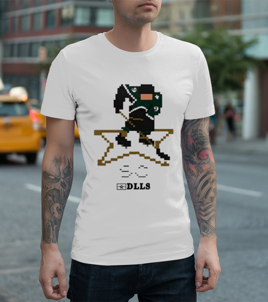 Dallas Stars DLLS 16 Bit Pixel Art Hockey Player T-Shirt