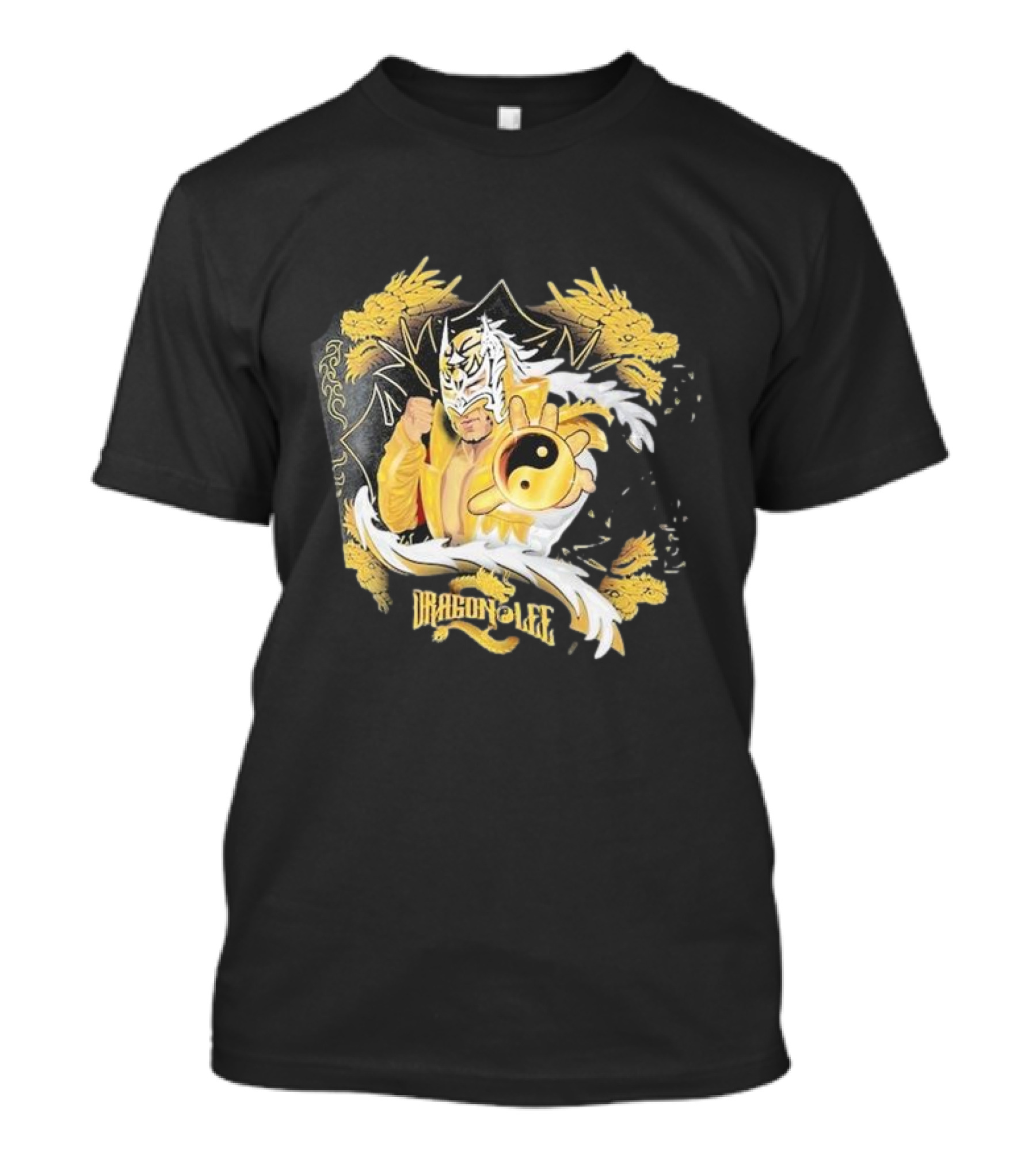 Dragon Lee Superstar Masked Wrestler Yin Yang Golden Dragon T-Shirt