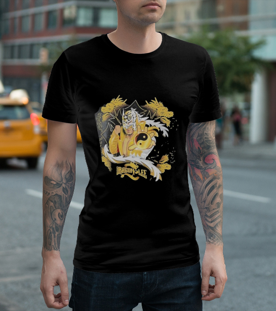 Dragon Lee Superstar Masked Wrestler Yin Yang Golden Dragon T-Shirt