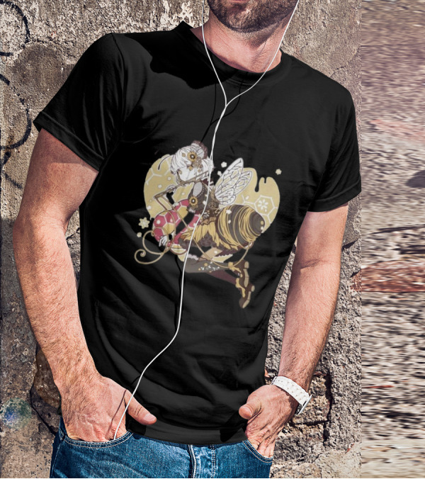 Golden Guardian Of The Hive Ethereal Anime Character With Wings And Honeycomb Elements T-Shirt