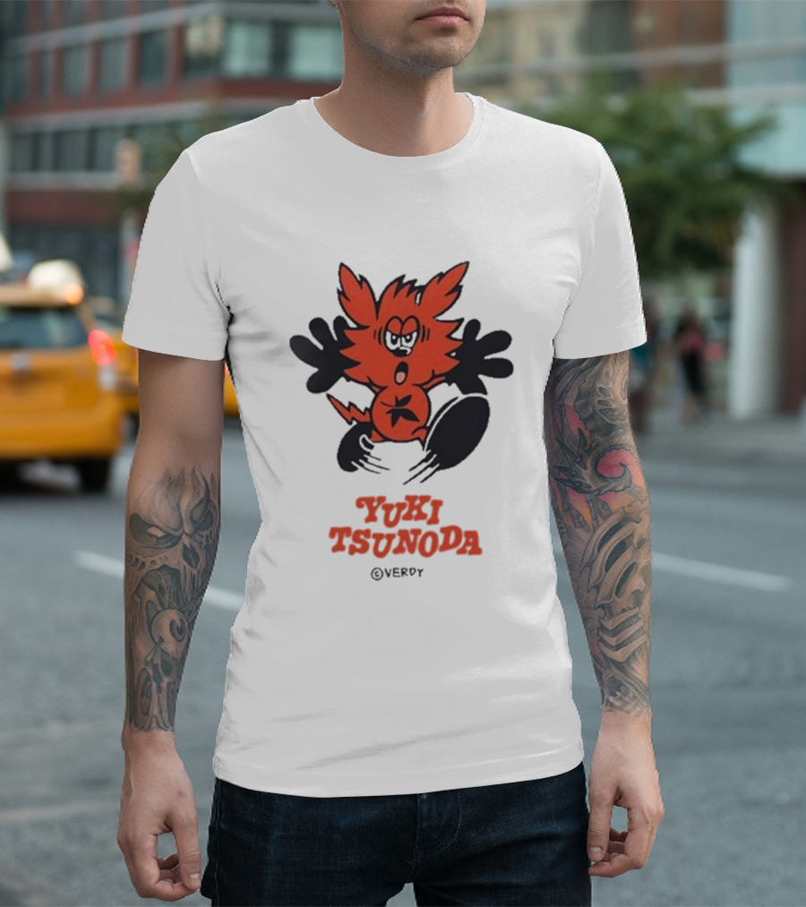 Yuki Tsunoda × Verdy Collaboration Black Tee with Red Cartoon Character T-Shirt