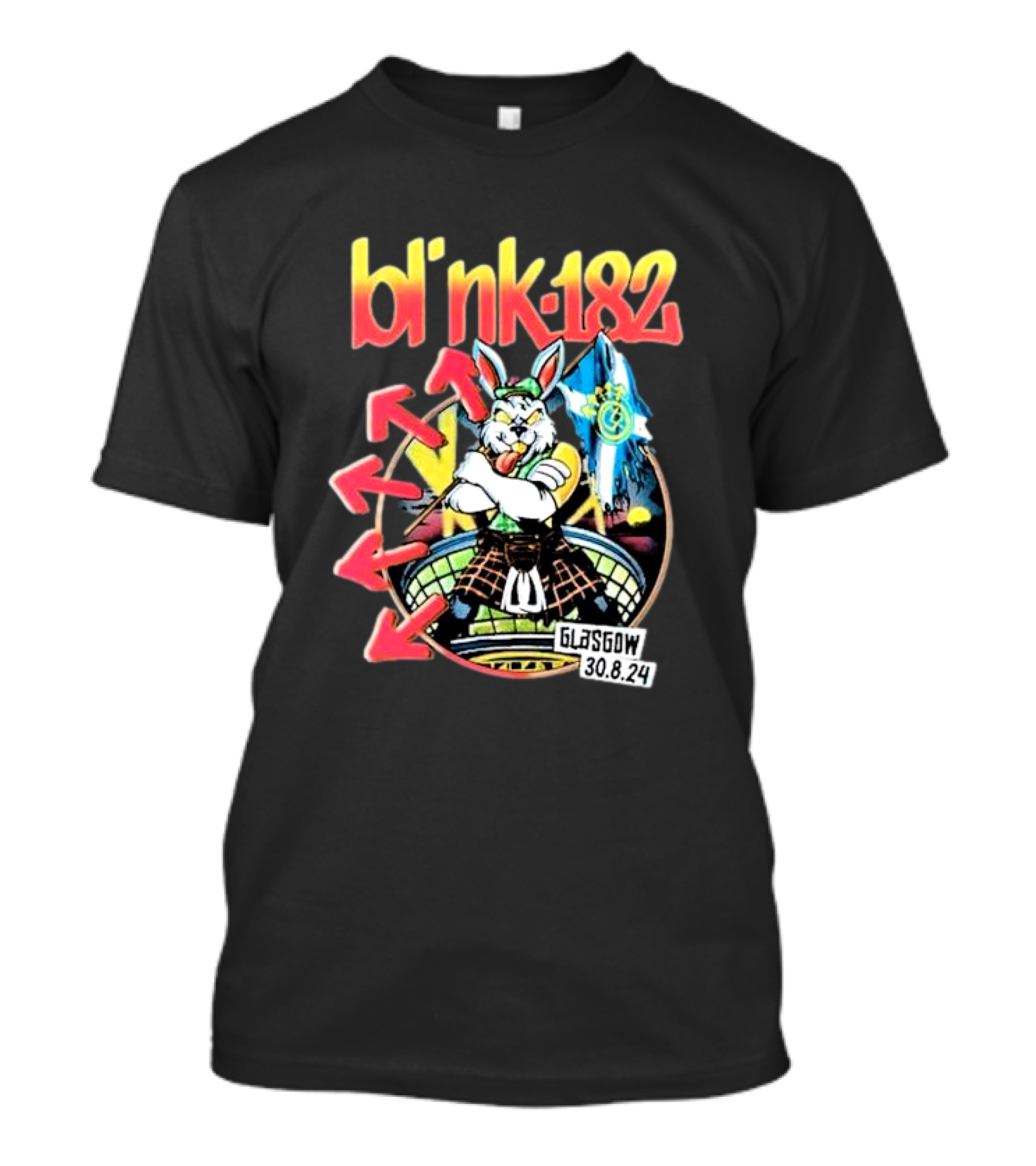 Blink-182 Glasgow August 30 2024 Bunny In Kilt With Target And Arrows T-Shirt